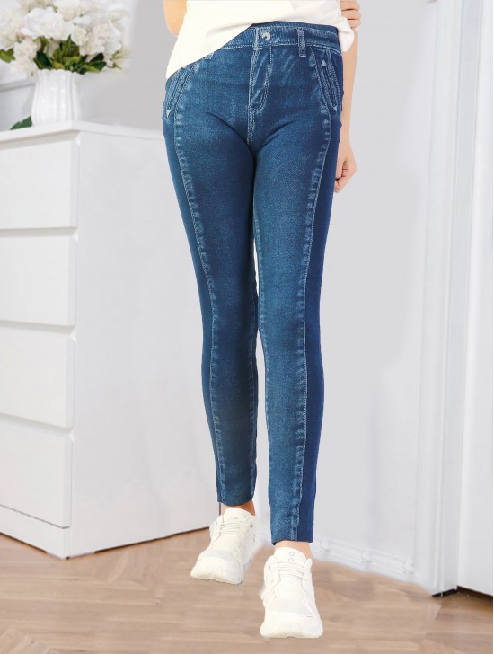 Denim Style Stretchy Leggings (Non-Fleeced) (One Size)